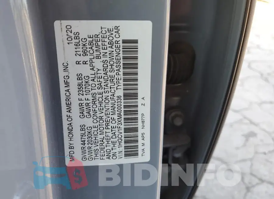 1HGCV1F3XMA000336 Photo# 12