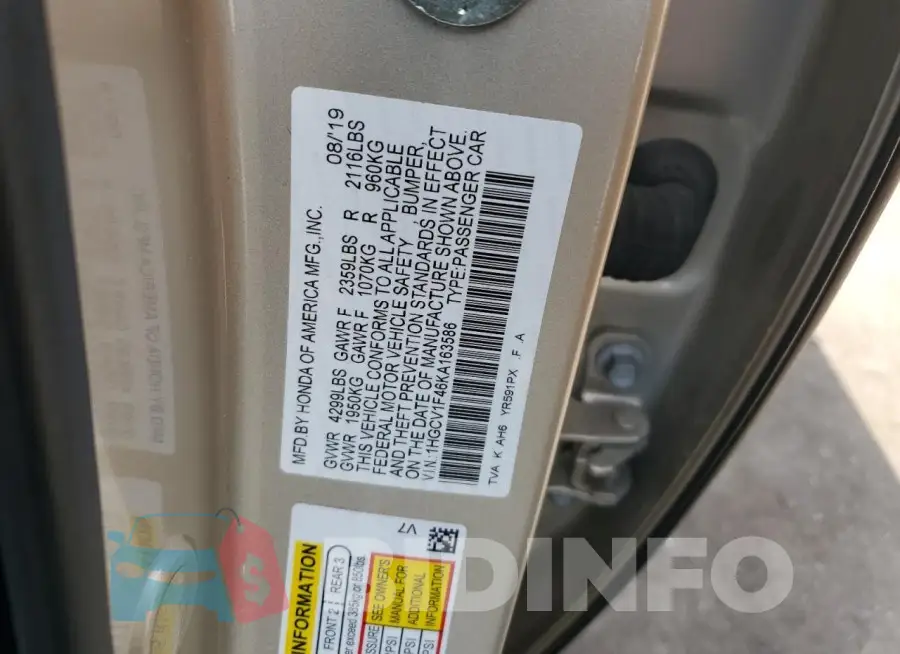 1HGCV1F46KA163586 Photo# 12