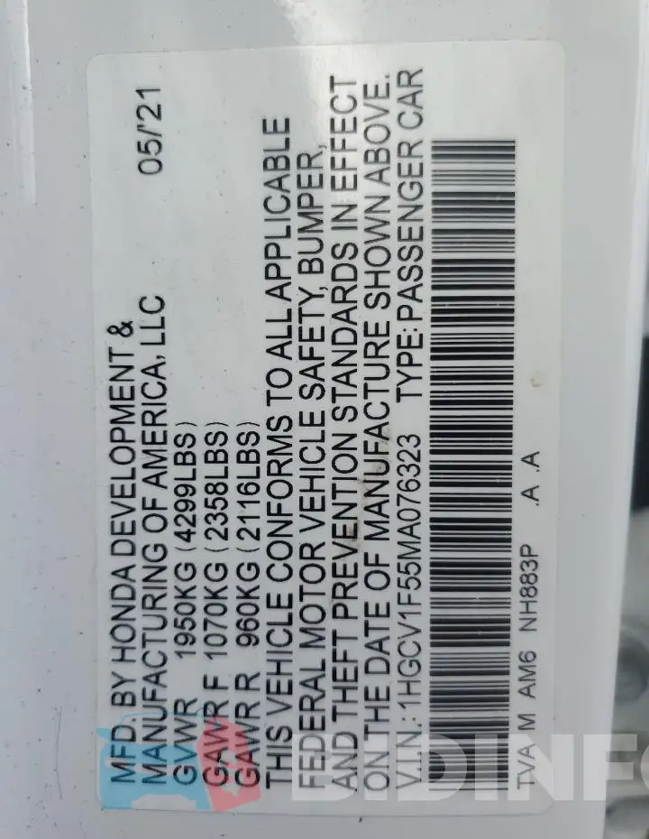 1HGCV1F55MA076323 Photo# 12