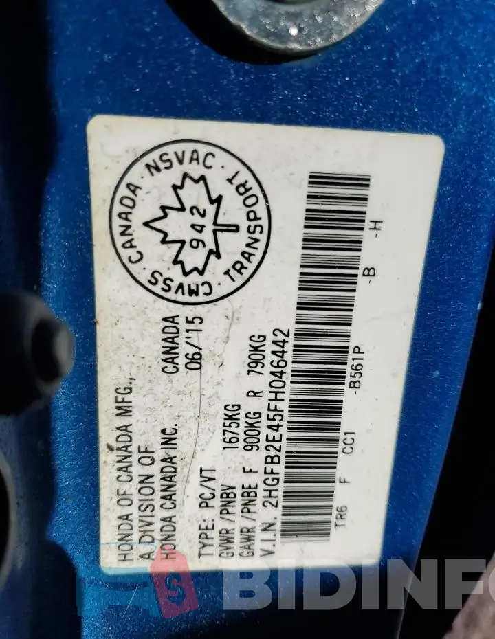 2HGFB2E45FH046442 Photo# 13