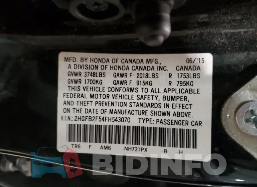 2HGFB2F54FH543070 Photo# 12
