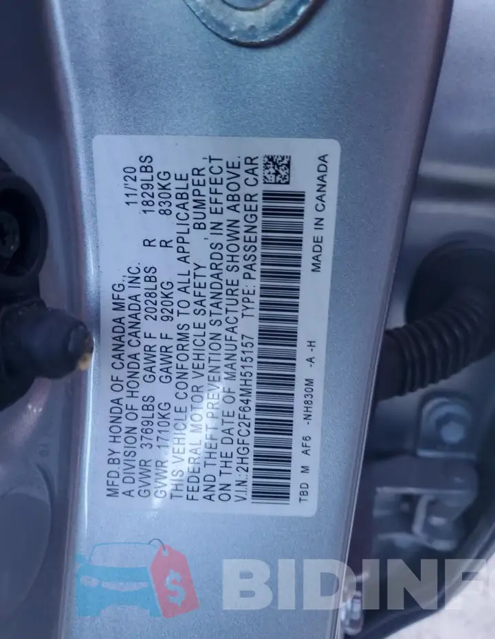 2HGFC2F64MH515157 Photo# 12