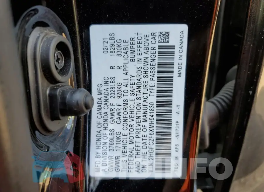 2HGFC2F6XMH541830 Photo# 12