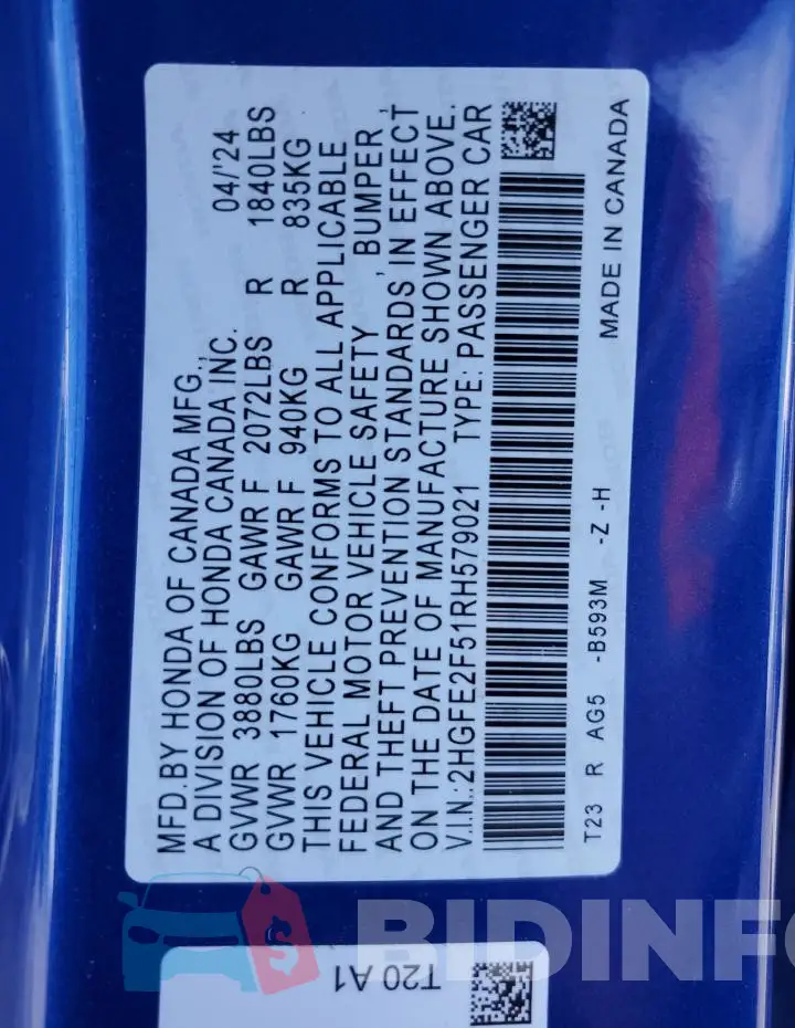 2HGFE2F51RH579021 Photo# 12