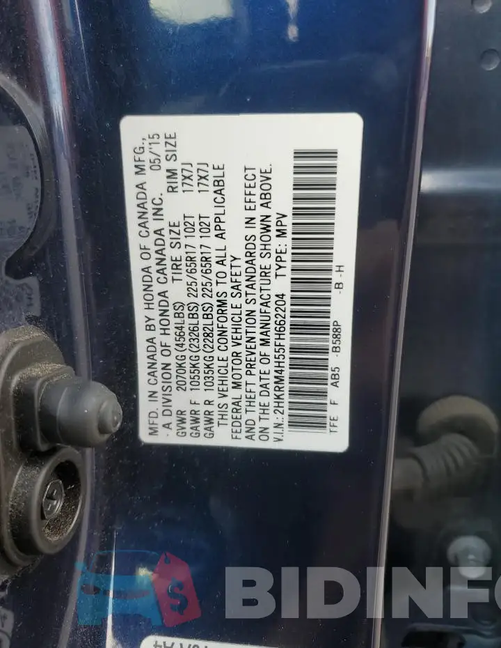 2HKRM4H55FH662204 Photo# 13