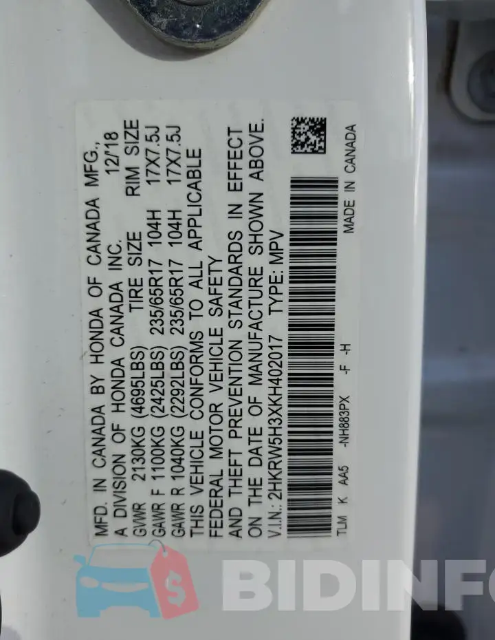 2HKRW5H3XKH402017 Photo# 13