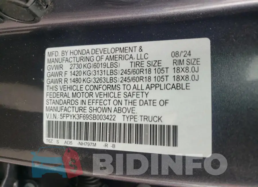 5FPYK3F69SB003422 Photo# 12