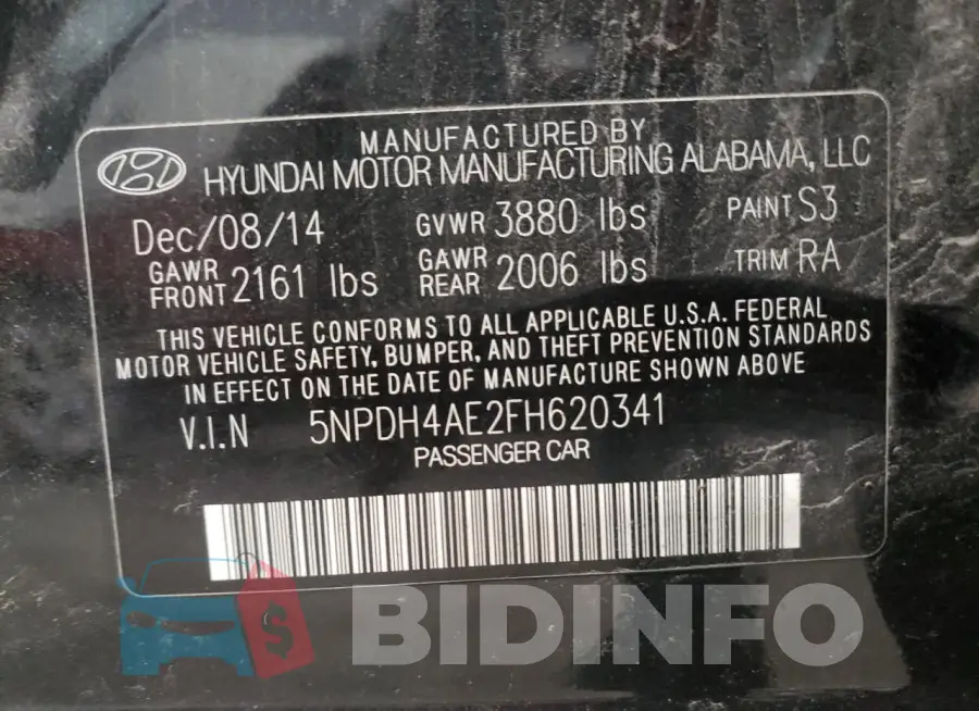5NPDH4AE2FH620341 Photo# 12