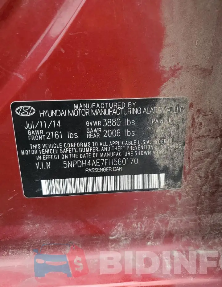 5NPDH4AE7FH560170 Photo# 13