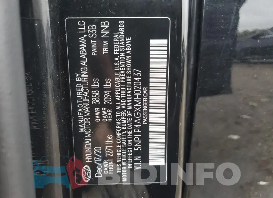 5NPLP4AGXMH020437 Photo# 12