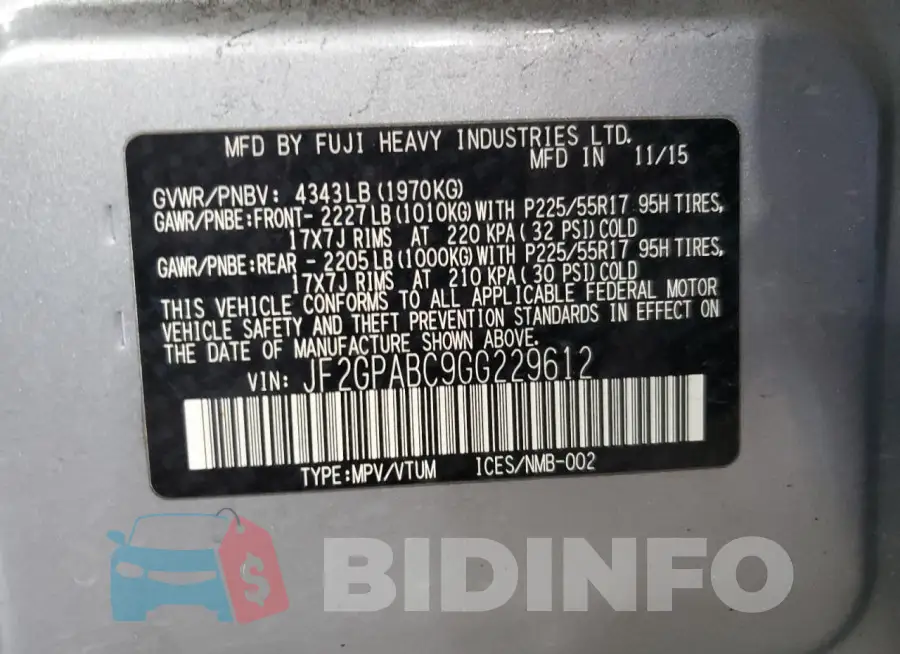 JF2GPABC9GG229612 Photo# 14