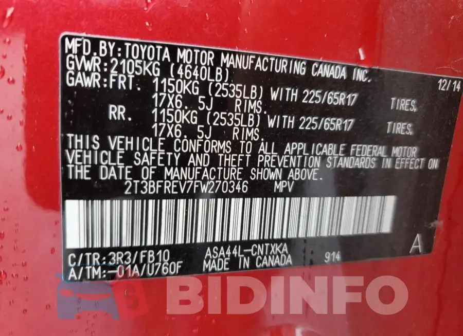 2T3BFREV7FW270346 Photo# 13