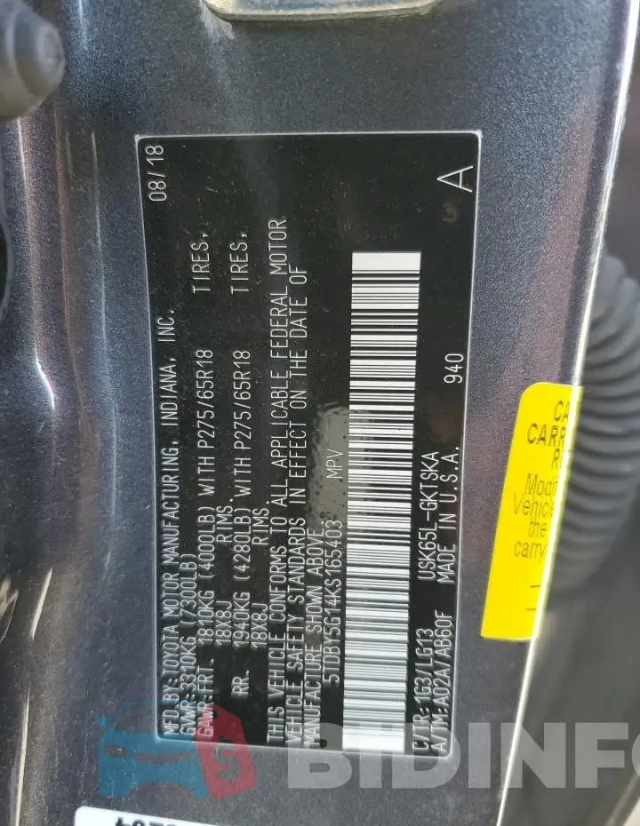 5TDBY5G14KS165403 Photo# 13