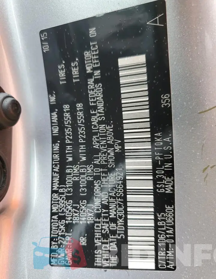 5TDYK3DC7FS664921 Photo# 14