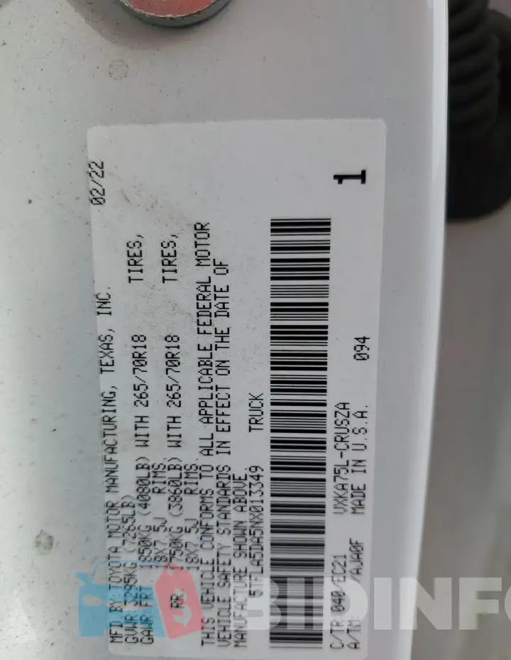 5TFLA5DA5NX013349 Photo# 13