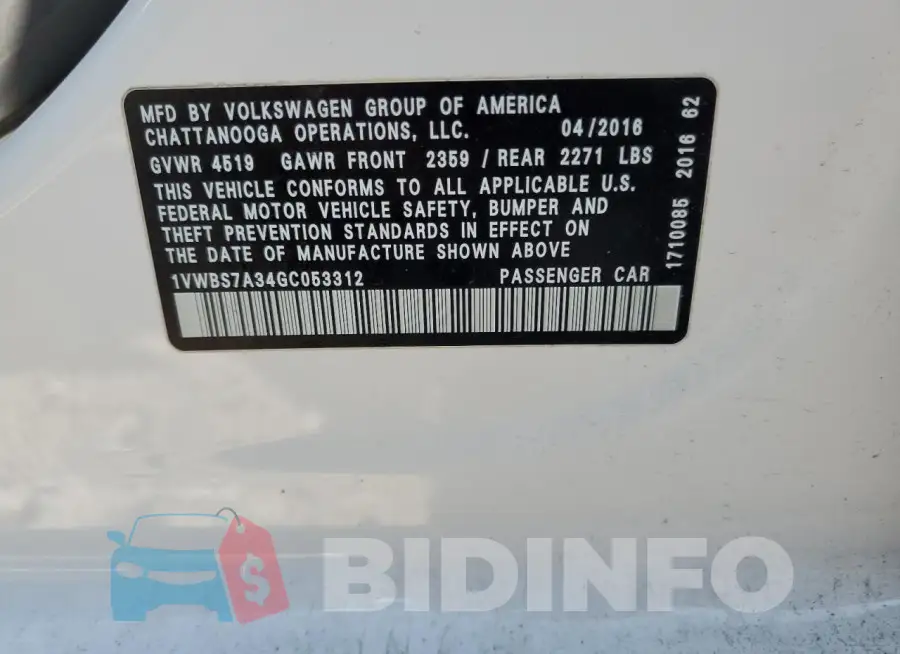 1VWBS7A34GC053312 Photo# 12