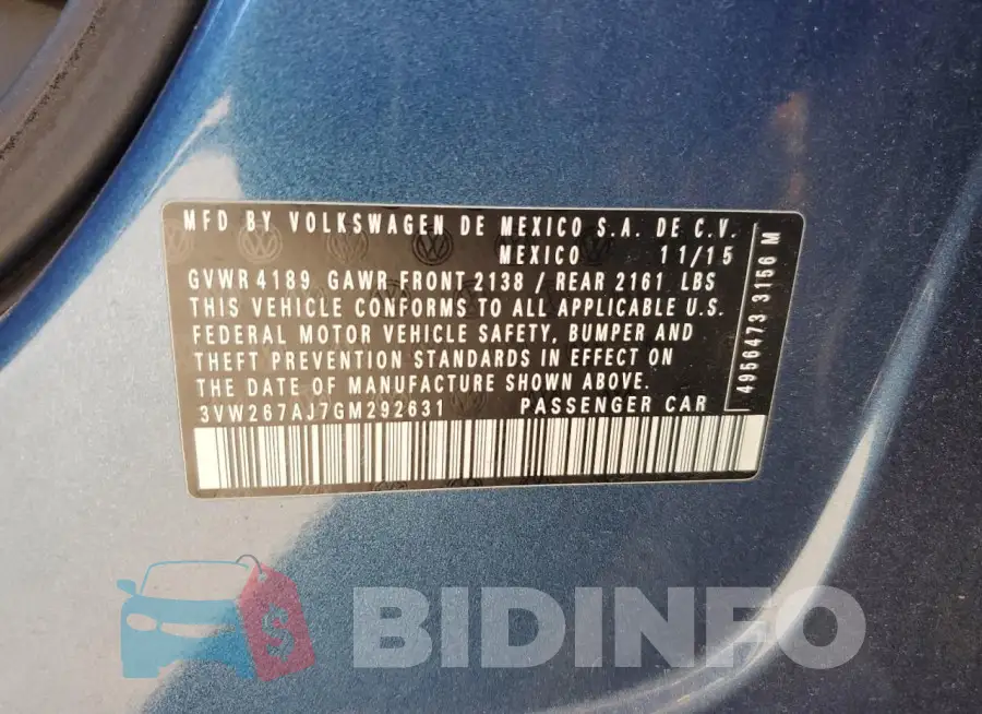 3VW267AJ7GM292631 Photo# 12