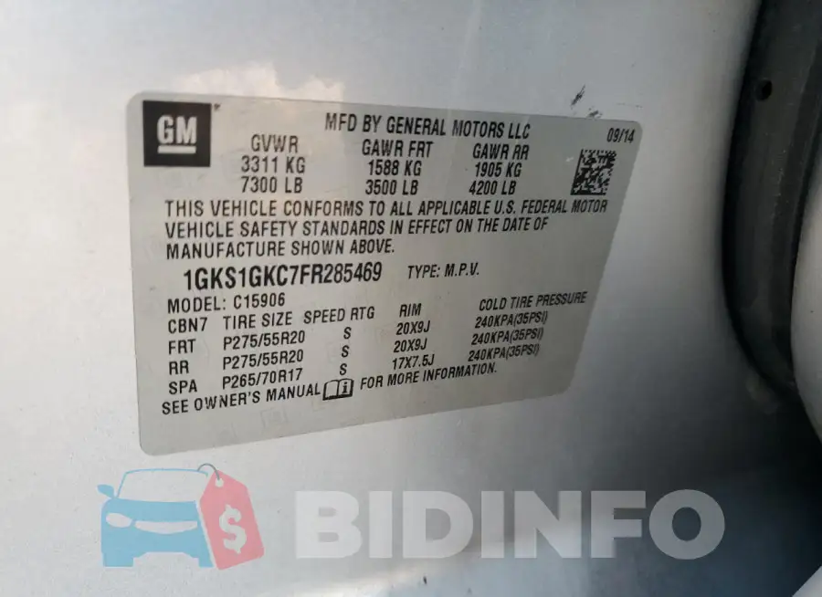 1GKS1GKC7FR285469 Photo# 13