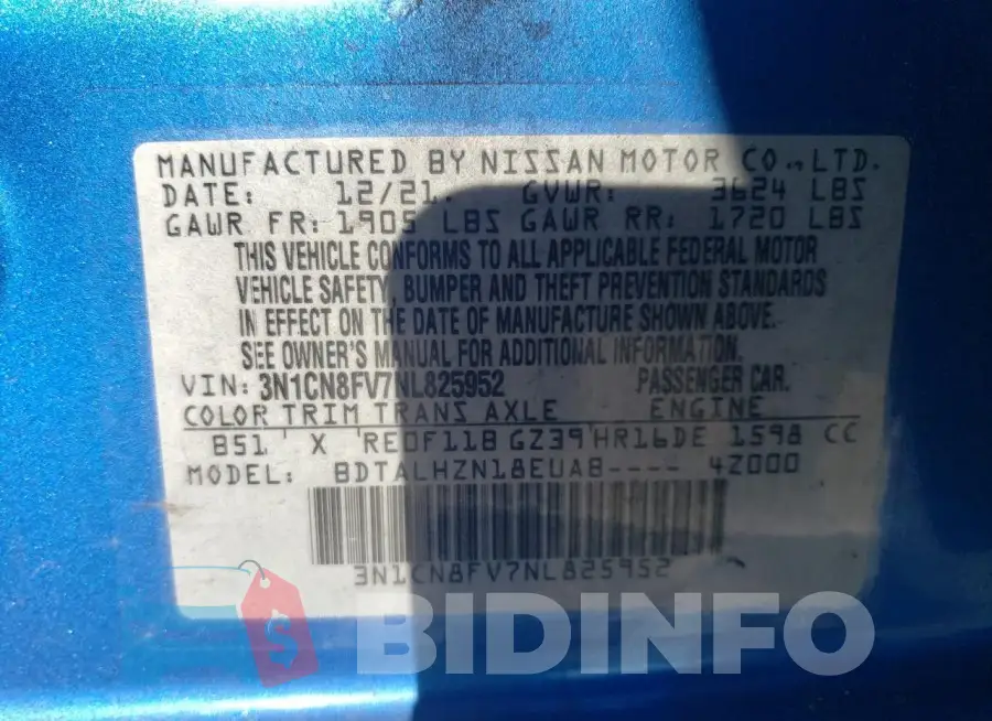 3N1CN8FV7NL825952 Photo# 12