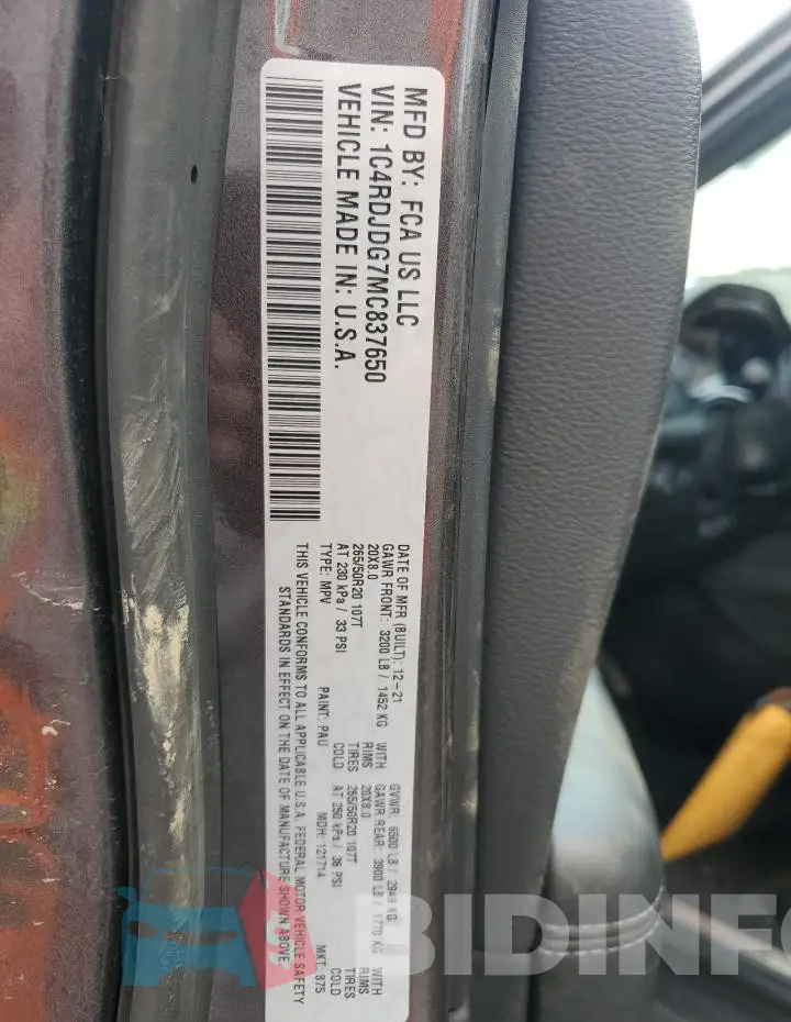 1C4RDJDG7MC837650 Photo# 14