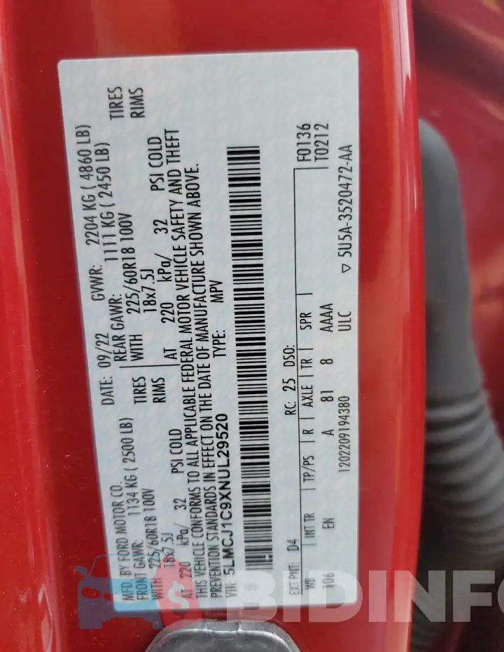 5LMCJ1C9XNUL29520 Photo# 14