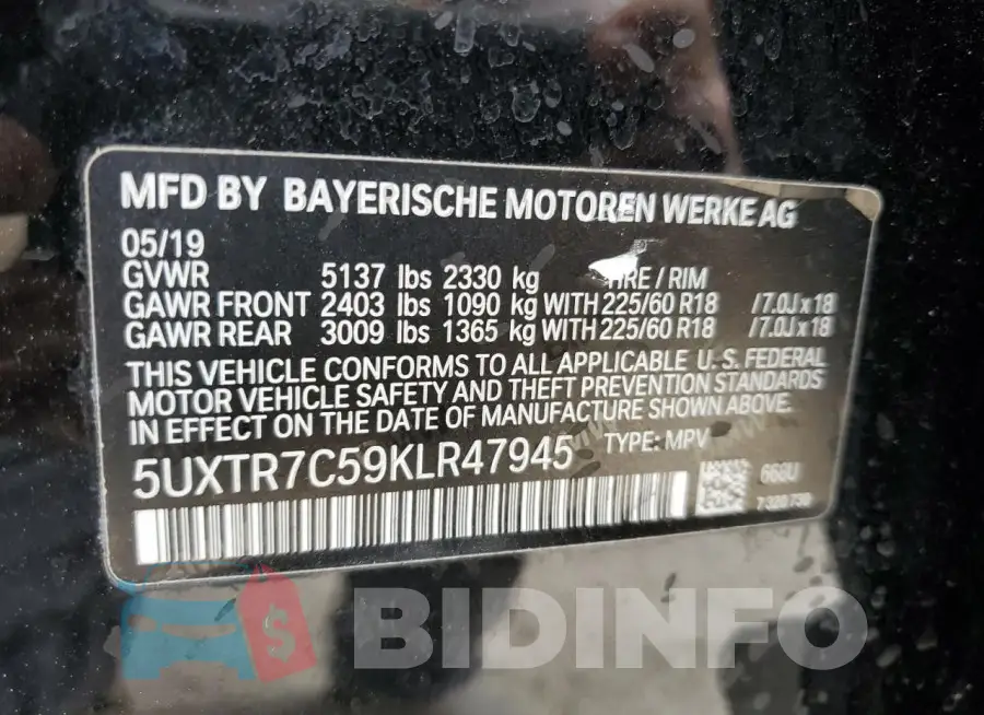 5UXTR7C59KLR47945 Photo# 13