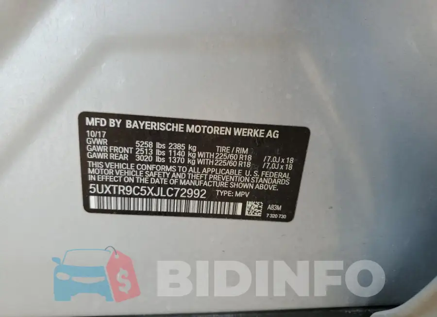 5UXTR9C5XJLC72992 Photo# 13