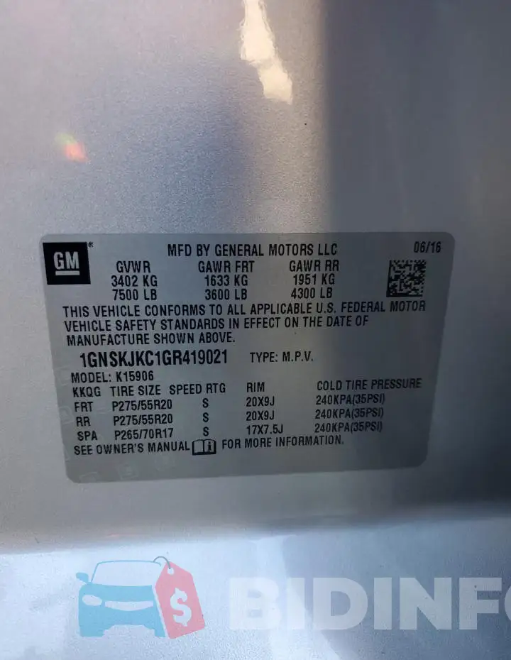 1GNSKJKC1GR419021 Photo# 13