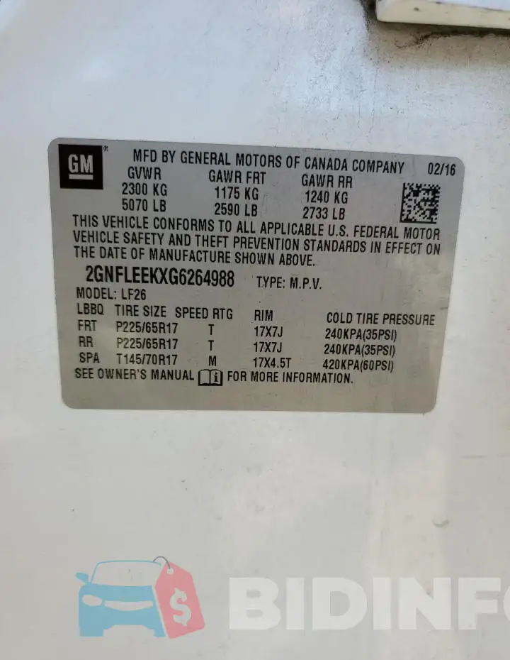 2GNFLEEKXG6264988 Photo# 13