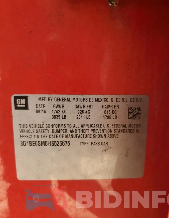 3G1BE6SM6HS526675 Photo# 12