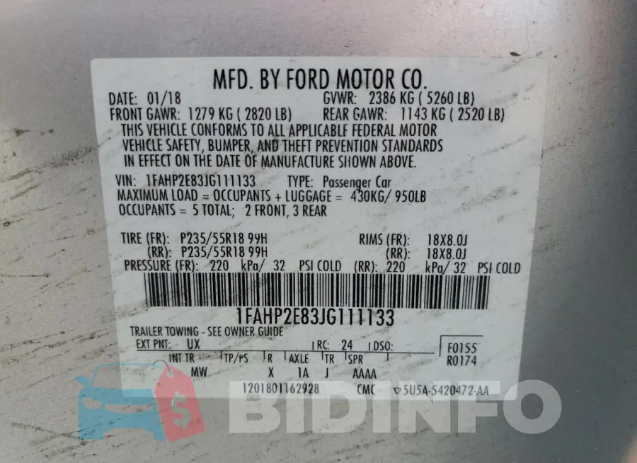 1FAHP2E83JG111133 Photo# 13