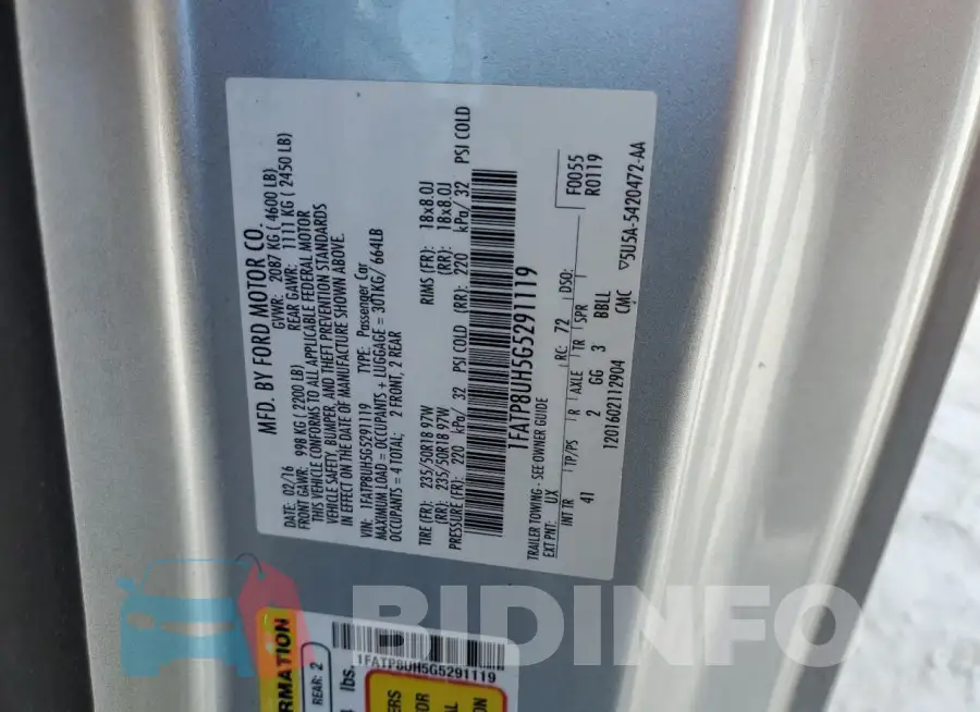 1FATP8UH5G5291119 Photo# 12
