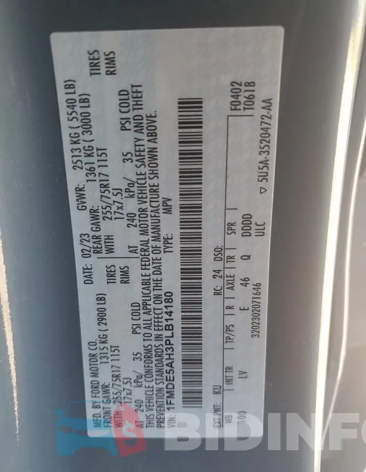 1FMDE5AH3PLB14180 Photo# 13