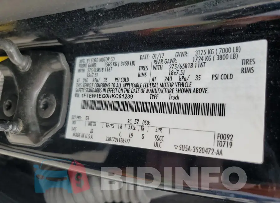 1FTEW1EG0HKC61239 Photo# 12