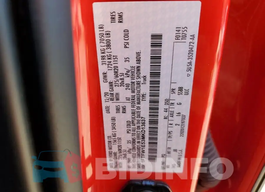 1FTFW1E53MKD13637 Photo# 12