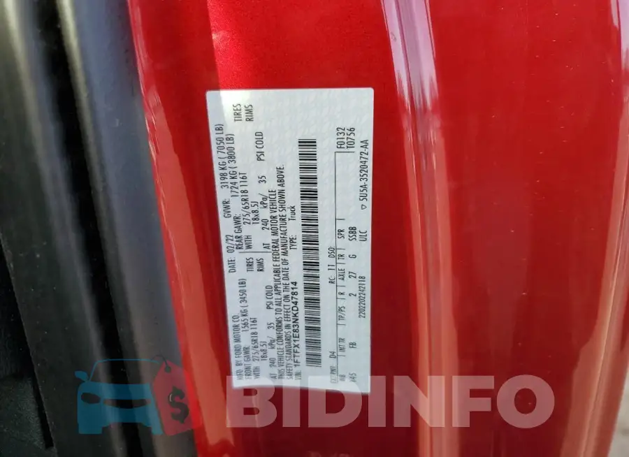 1FTFX1E83NKD47814 Photo# 12