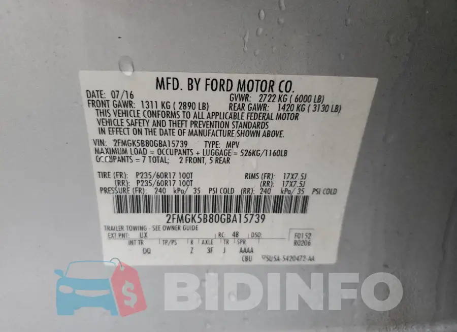 2FMGK5B80GBA15739 Photo# 13