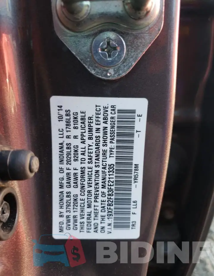 19XFB2F83FE211335 Photo# 12