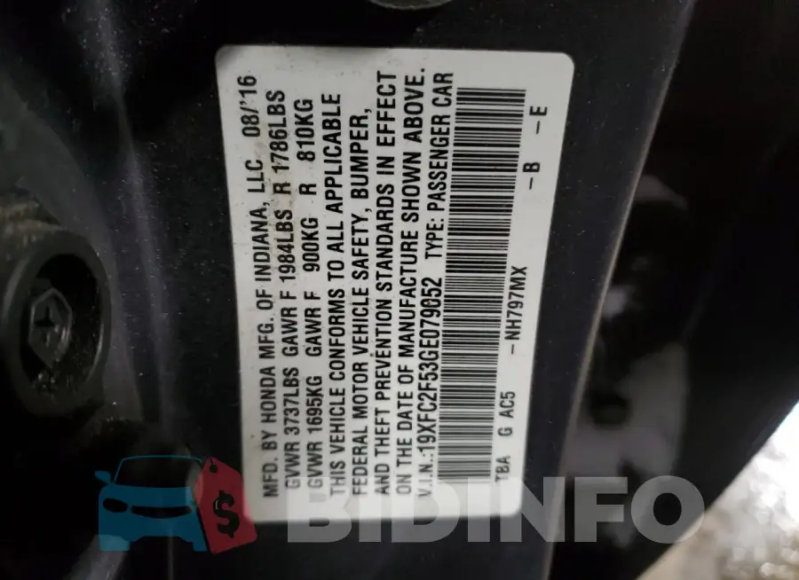 19XFC2F53GE079052 Photo# 12