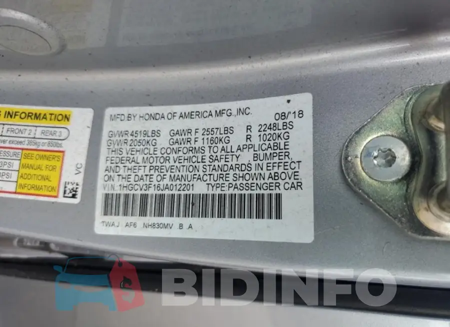 1HGCV3F16JA012201 Photo# 13