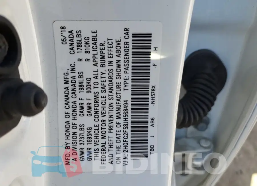 2HGFC2F58JH568494 Photo# 12