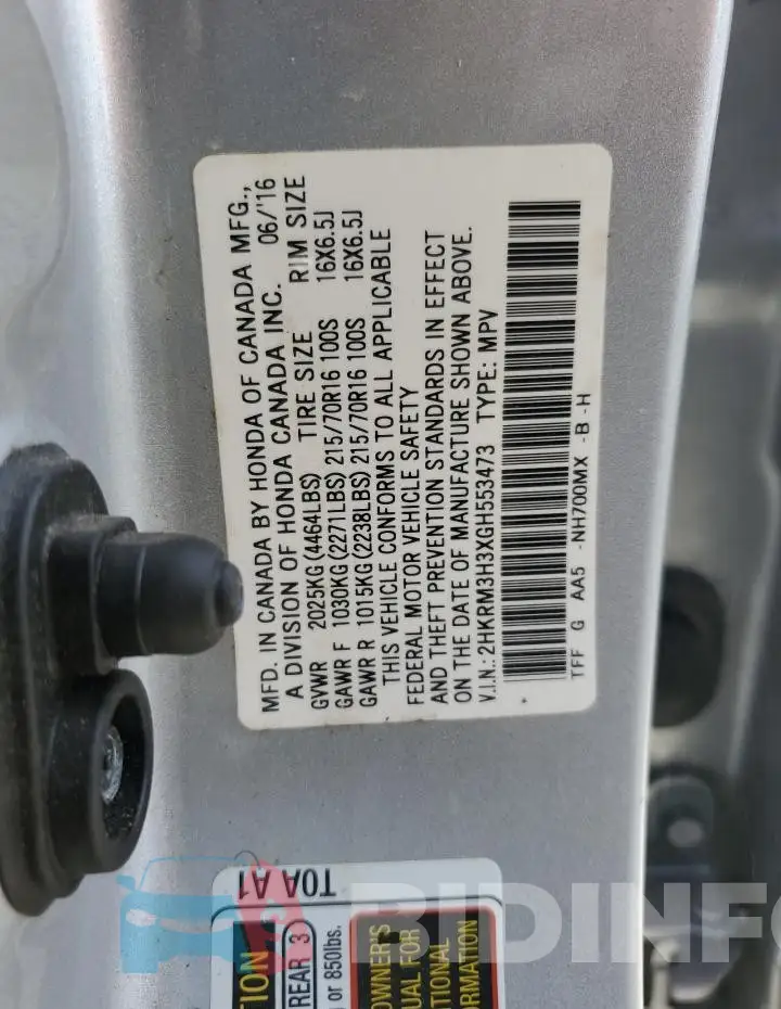 2HKRM3H3XGH553473 Photo# 13