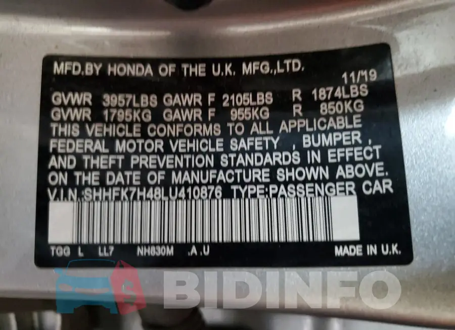 SHHFK7H48LU410876 Photo# 12