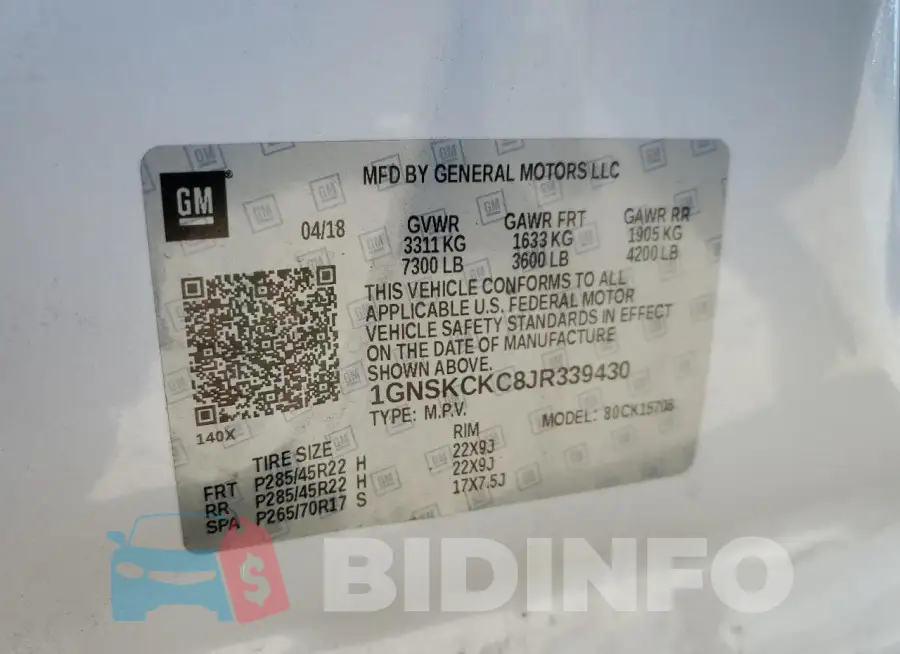 1GNSKCKC8JR339430 Photo# 13