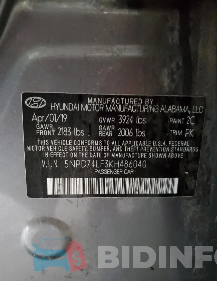5NPD74LF3KH486040 Photo# 12