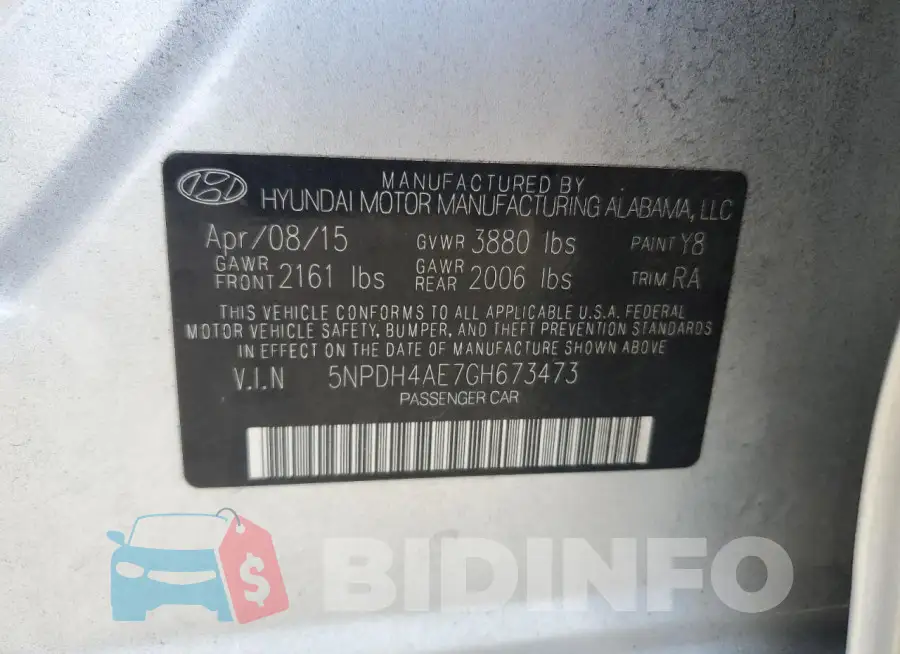 5NPDH4AE7GH673473 Photo# 12
