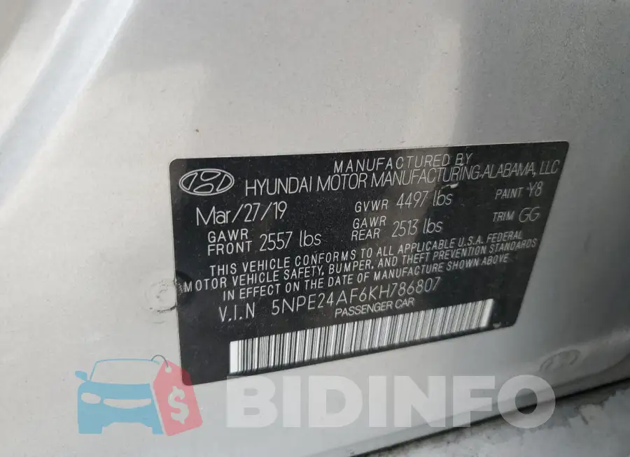 5NPE24AF6KH786807 Photo# 12