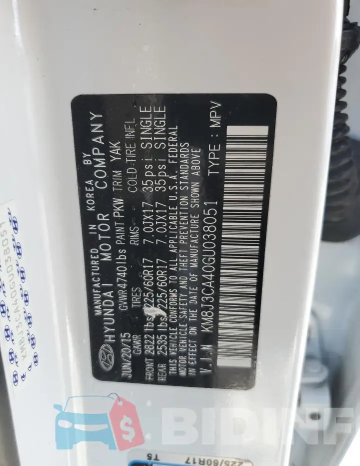 KM8J3CA40GU038051 Photo# 13
