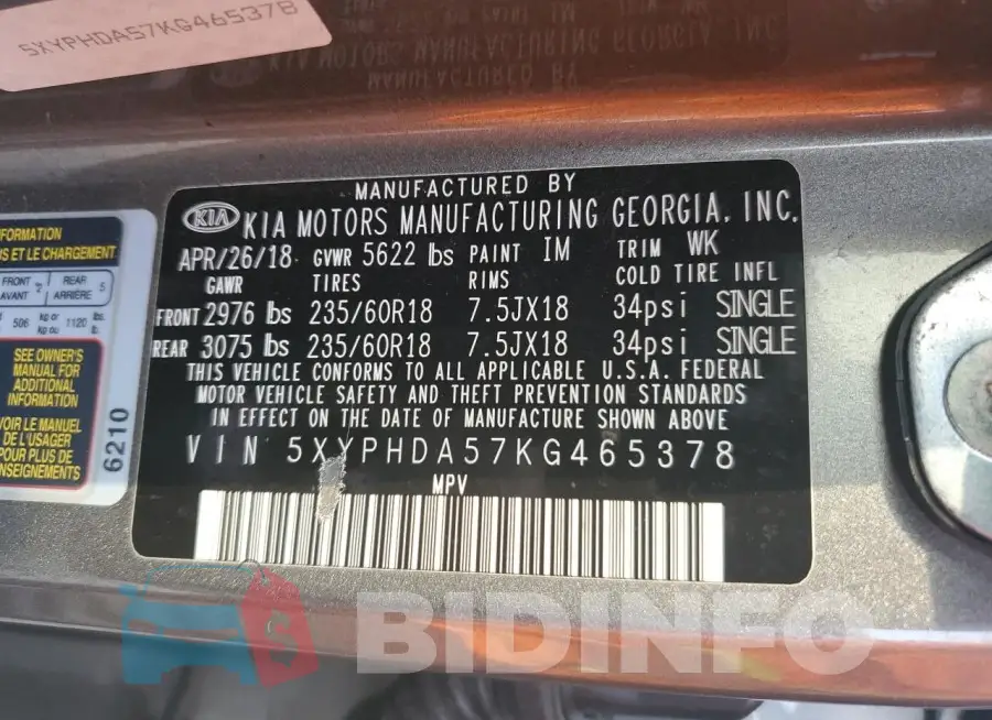 5XYPHDA57KG465378 Photo# 13