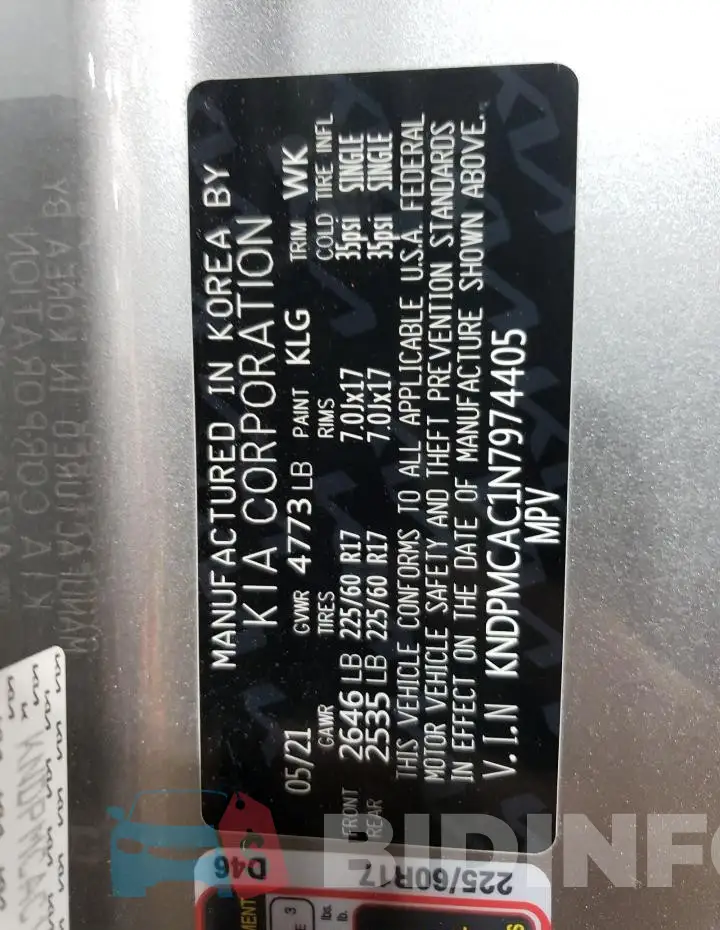 KNDPMCAC1N7974405 Photo# 13